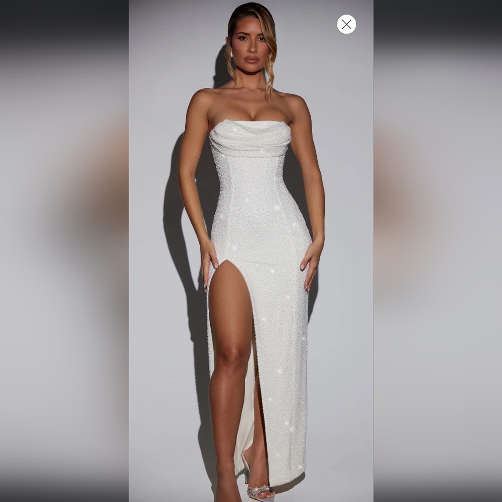 Embellished Bandeau Cowl Neck Maxi Dress in Ivory